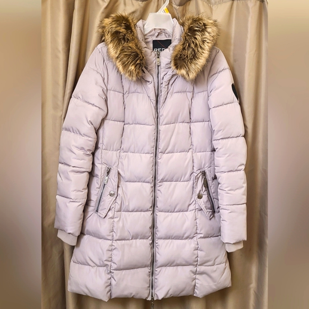 Long Puffer Jacket with Faux Fur Trim